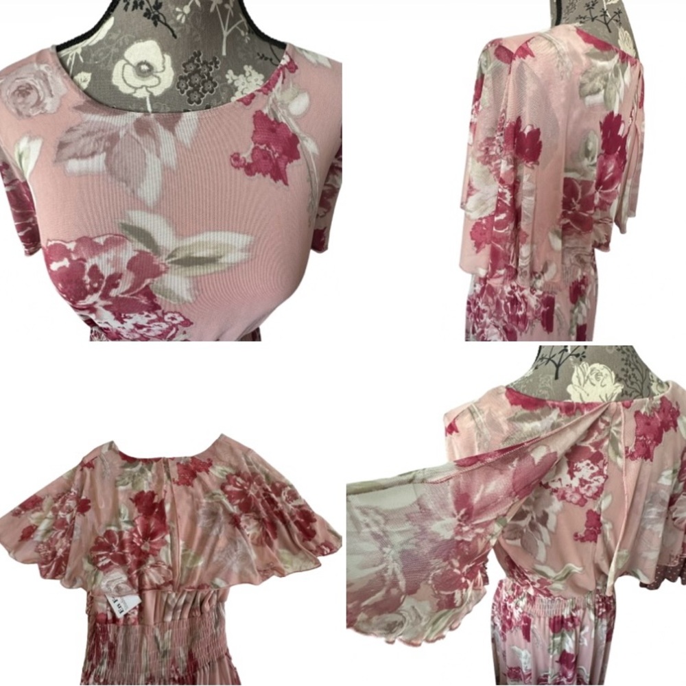 NWT Enfocus Studio Size 6 Pink Pleated Smocked Maxi Dress Short Fluttered Sleeve - Picture 8 of 16